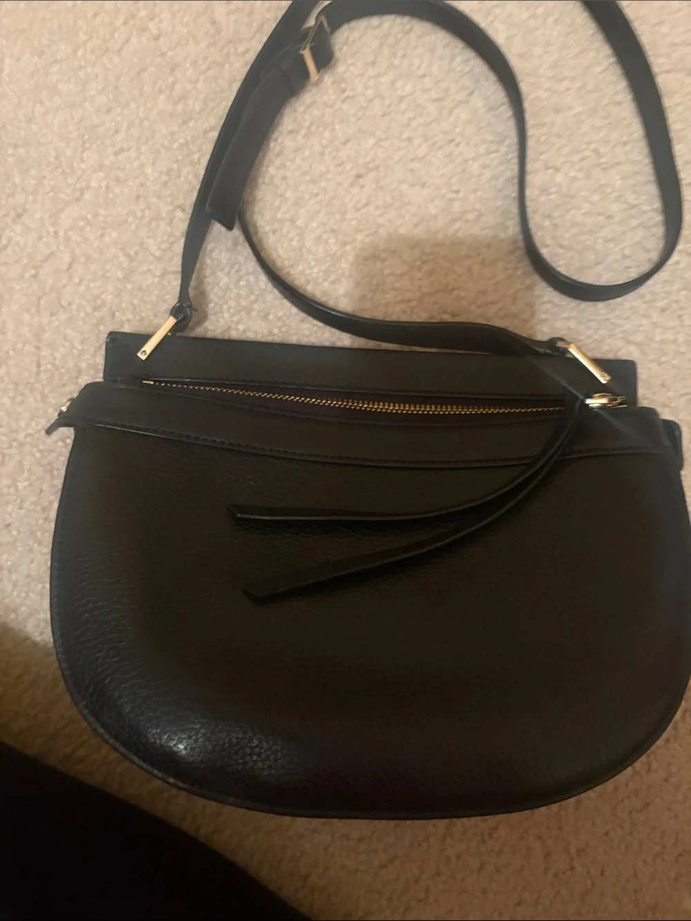 Louise et Cie Black Pebbled Leather Crossbody with Gold Accents